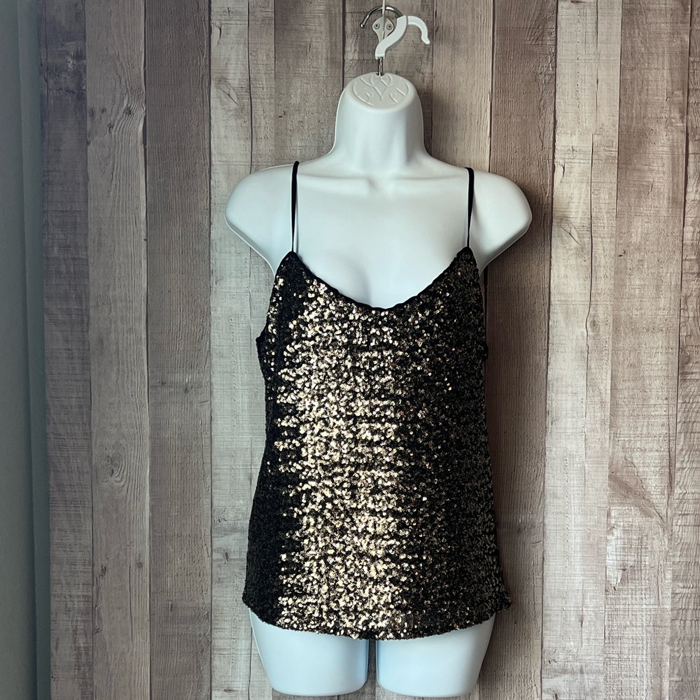 NWT Black with Gold Sequin Elegant Camisole - Carmen Marc Valvo